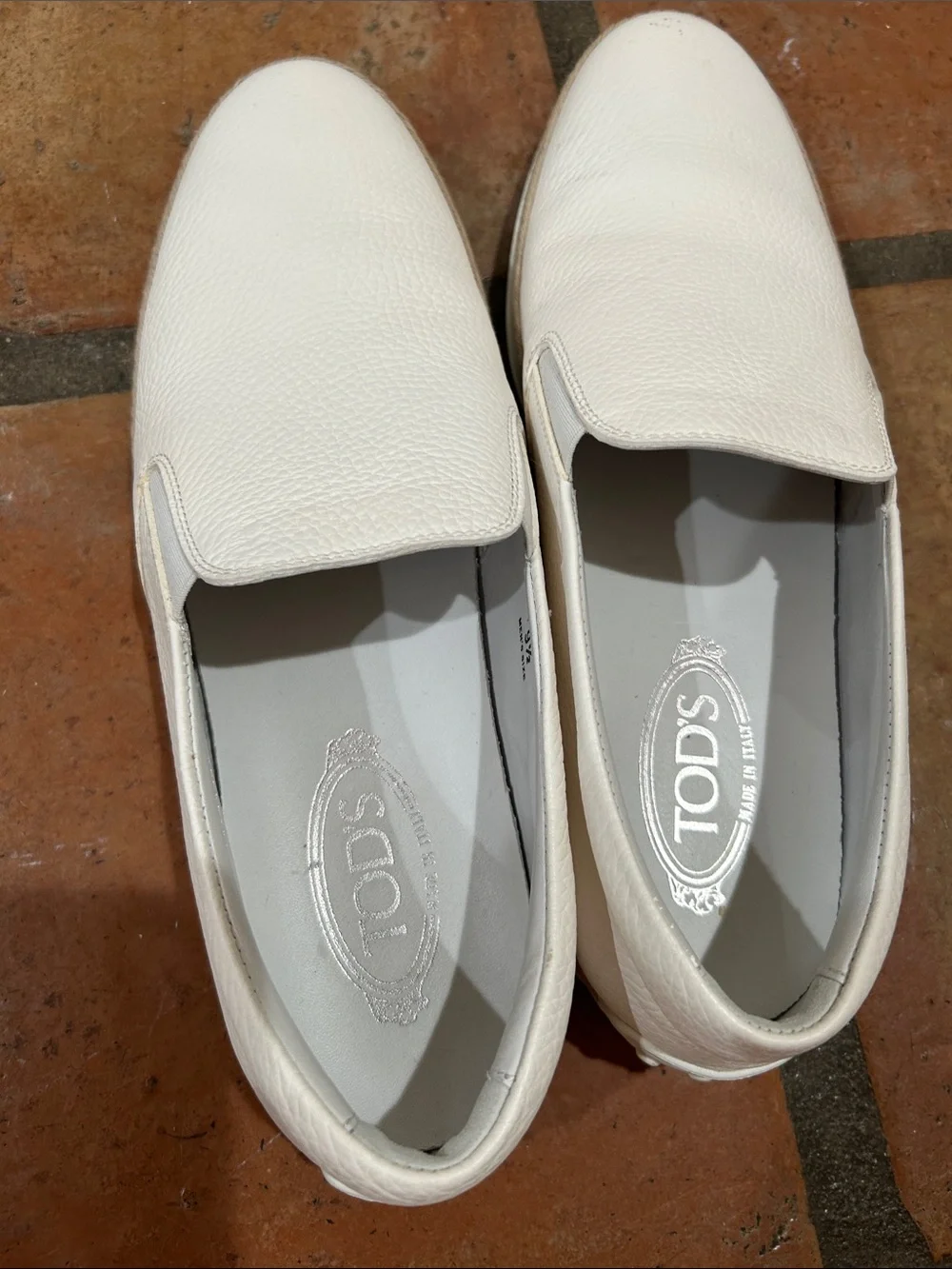 Men’s Tod's White Pebbled Leather Slip-On Loafers